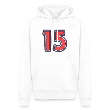15. 15 ANS. 15e ANNIVERSAIRE. ANNIVERSAIRE 15 ANS. - Sweat à capuche Premium bio Homme - blanc - Devant - Nico (187cm)