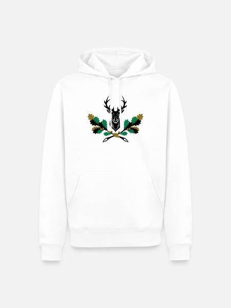 Hirsch Geweih Eiche Logo 3farbig - Männer Premium Bio Hoodie - Weiß