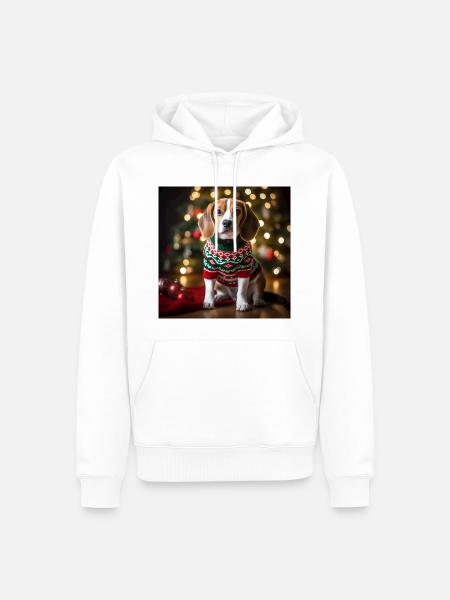 Weihnachtsbeagle im festlichen Strickpullover - Männer Premium Bio Hoodie - Weiß
