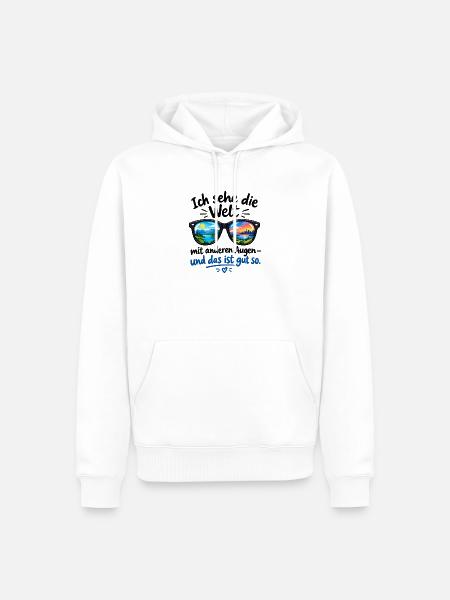 Weltblick in Sonnenbrille - Männer Premium Bio Hoodie - Weiß
