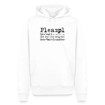 Pleampl – Österreichischer Dialekt für Trottel - Männer Premium Bio Hoodie - Weiß - Vorne - Nico (187cm)
