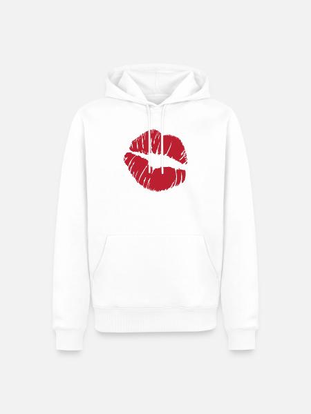 Red Lip Kiss - Männer Premium Bio Hoodie - Weiß