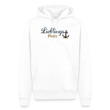 Lieblingsplatz – Maritimes Ankerdesign - Männer Premium Bio Hoodie - Weiß - Vorne - Nico (187cm)