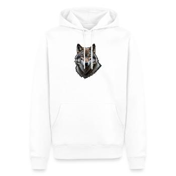 Wolfsblick im Nachtporträt - Männer Premium Bio Hoodie - Weiß - Vorne - Nico (187cm)