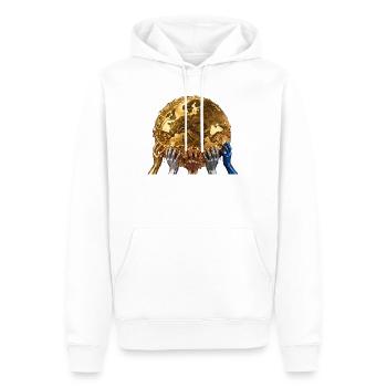 Goldene Erde zwischen verbundenen Händen - Männer Premium Bio Hoodie - Weiß - Vorne - Nico (187cm)