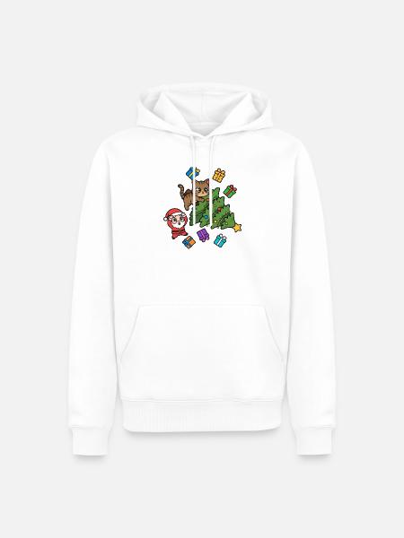 Verspielte Katze mit Weihnachtsbaum - Männer Premium Bio Hoodie - Weiß