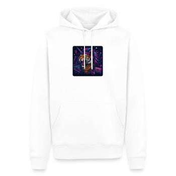 Tiger mit Einhorn und Kopfhörern im Retrolook - Männer Premium Bio Hoodie - Weiß - Vorne - Nico (187cm)