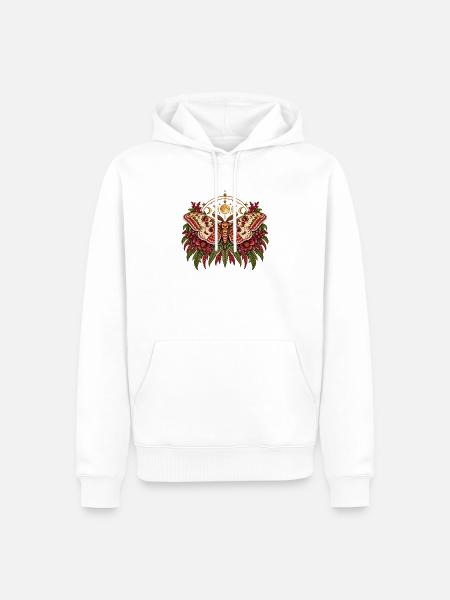 Mondmotte im Blütenkranz - Männer Premium Bio Hoodie - Weiß