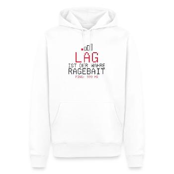 Lag ist der wahre Ragebait - Männer Premium Bio Hoodie - Weiß - Vorne - Nico (187cm)
