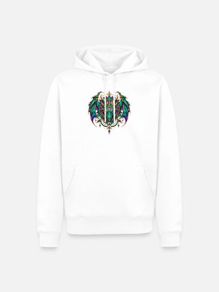 Drachenwappen – Türkiser Drache mit Edelsteinen - Männer Premium Bio Hoodie - Weiß