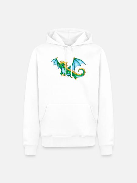 Smaragdgrüne Drachendame mit goldener Mähne - Männer Premium Bio Hoodie - Weiß