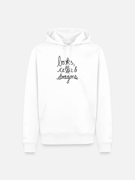 Books, Coffee & Dragons – Design für Leseratten - Männer Premium Bio Hoodie - Weiß