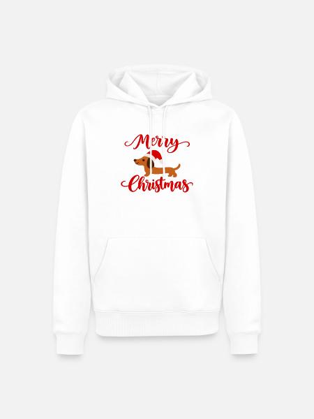 Dackel mit Weihnachtsmütze - Männer Premium Bio Hoodie - Weiß