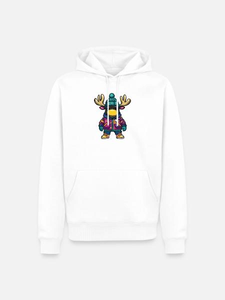 Elch mit Winterjacke und Sonnenbrille - Männer Premium Bio Hoodie - Weiß