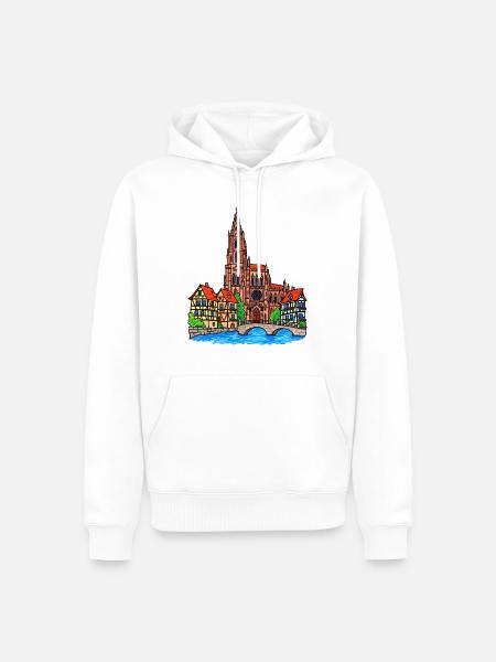 Straßburg Skyline im Wachsmalstil - Männer Premium Bio Hoodie - Weiß