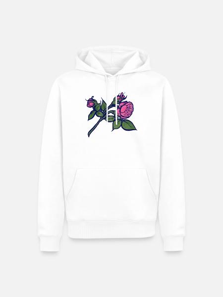 Rosa Rose mit neonblauer Kontur - Männer Premium Bio Hoodie - Weiß