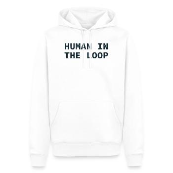 Human in the Loop Typography - Männer Premium Bio Hoodie - Weiß - Vorne - Nico (187cm)