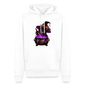 Süße Hexenkatze mit Zauberkessel – Halloween Katze - Männer Premium Bio Hoodie - Weiß - Vorne - Nico (187cm)