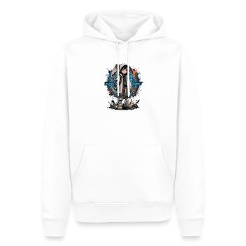 Baby-Cyborg im Cyberpunk-Viertel - Männer Premium Bio Hoodie - Weiß - Vorne - Nico (187cm)