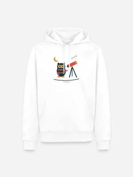 Eule am Sternenteleskop – Winterastronomie - Männer Premium Bio Hoodie - Weiß