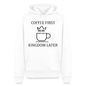 Coffee First Kingdom Later – Kaffee & Krone - Männer Premium Bio Hoodie - Weiß - Vorne - Nico (187cm)