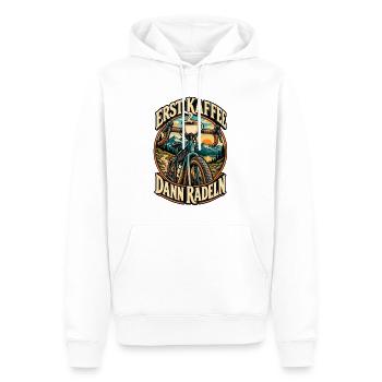 Erst Kaffee dann radeln – Fahrrad & Kaffee - Männer Premium Bio Hoodie - Weiß - Vorne - Nico (187cm)