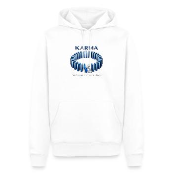 Karma Spruch Domino Effekt Alles kommt zurück - Männer Premium Bio Hoodie - Weiß - Vorne - Nico (187cm)
