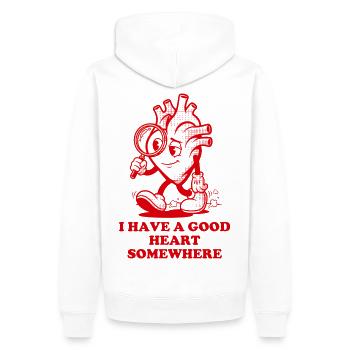 Ich habe ein gutes Herz. Irgendwo - Männer Premium Bio Hoodie - Weiß - Hinten - Nico (187cm)