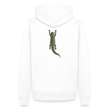 Krokodil auf dem Rücken hängend – Trompe-l'oeil-Effekt - Männer Premium Bio Hoodie - Weiß - Hinten - Nico (187cm)