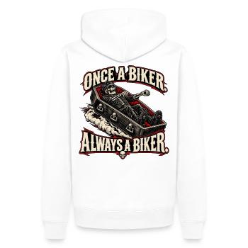 Einmal Biker, immer Biker. Biker-Humor - Männer Premium Bio Hoodie - Weiß - Hinten - Nico (187cm)