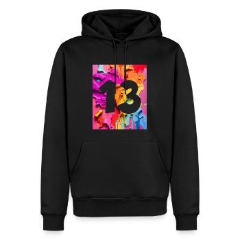 NR. 13 NUMMER 13 BUNT 13. GEBURTSTAG - Männer Premium Bio Hoodie - Schwarz - Vorne - Nico (187cm)