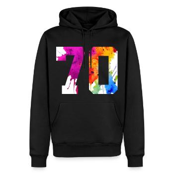 NUMMER 70 JAHRE ALT 70. GEBURTSTAG - Männer Premium Bio Hoodie - Schwarz - Vorne - Nico (187cm)
