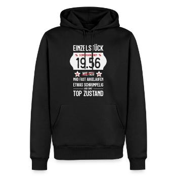 70. GEBURTSTAG 1956 EINZELSTÜCK PREISSCHILD - Männer Premium Bio Hoodie - Schwarz - Vorne - Nico (187cm)