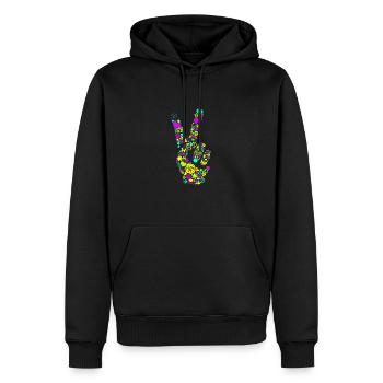 Peace Handzeichen Frieden Friedenssymbol Neon - Männer Premium Bio Hoodie - Schwarz - Vorne - Nico (187cm)