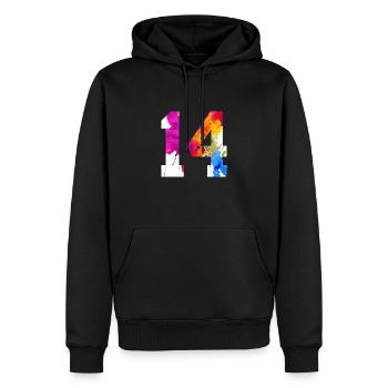 NUMMER 14 JAHRE ALT 14. GEBURTSTAG - Männer Premium Bio Hoodie - Schwarz - Vorne - Nico (187cm)