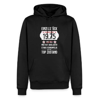 51. GEBURTSTAG 1975 EINZELSTÜCK PREISSCHILD - Männer Premium Bio Hoodie - Schwarz - Vorne - Nico (187cm)