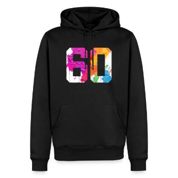 FARBIG NUMMER 60 BUNT 60. GEBURTSTAG - Männer Premium Bio Hoodie - Schwarz - Vorne - Nico (187cm)