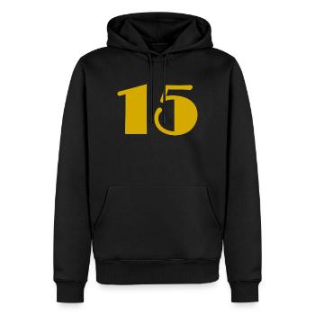 15. 15 ANS. 15e ANNIVERSAIRE. ANNIVERSAIRE 15 ANS. - Sweat à capuche Premium bio Homme - noir - Devant - Nico (187cm)