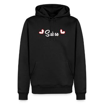 SUISSE. HUMOUR. PAYS. DRAPEAU. GENEVE. LAUSANNE - Sweat à capuche Premium bio Homme - noir - Devant - Nico (187cm)
