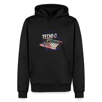 Pulsierender Techno Clubkultur - Männer Premium Bio Hoodie - Schwarz - Vorne - Nico (187cm)