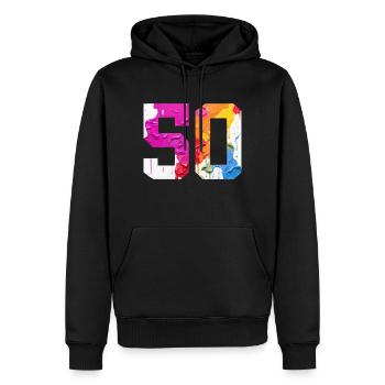 FARBIG NUMMER 50 BUNT 50. GEBURTSTAG - Männer Premium Bio Hoodie - Schwarz - Vorne - Nico (187cm)