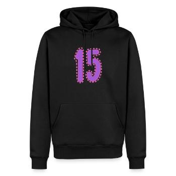 15. 15 ANS. 15e ANNIVERSAIRE. ANNIVERSAIRE 15 ANS. - Sweat à capuche Premium bio Homme - noir - Devant - Nico (187cm)
