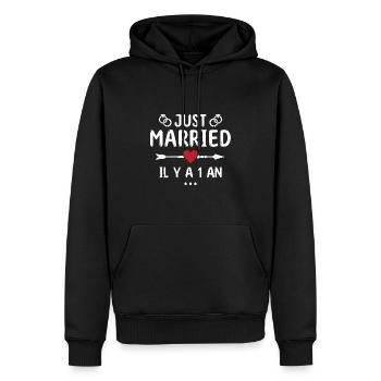 Geschenk zum Hochzeitstag 1 Jahr Hochzeit aus Baumwolle - Männer Premium Bio Hoodie - Schwarz - Vorne - Nico (187cm)