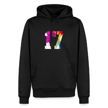 NUMMER 17 JAHRE ALT 17. GEBURTSTAG - Männer Premium Bio Hoodie - Schwarz - Vorne - Nico (187cm)