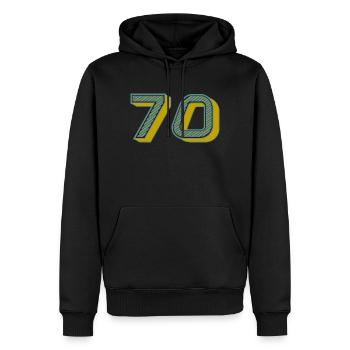 70. 70 ANS. 70e ANNIVERSAIRE. ANNIVERSAIRE 70 ANS. - Sweat à capuche Premium bio Homme - noir - Devant - Nico (187cm)