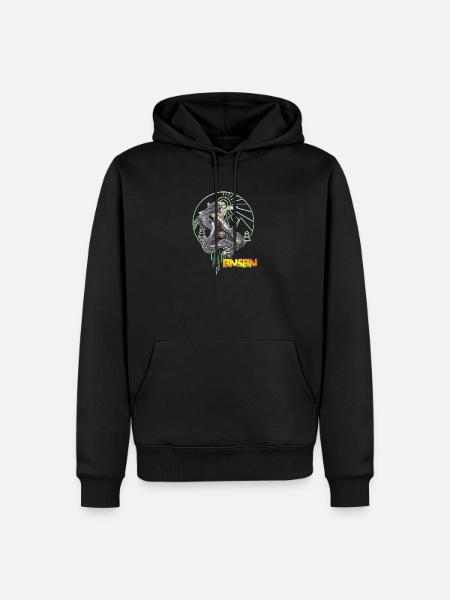 Drachen Neon über Bergkreis - Männer Premium Bio Hoodie - Schwarz