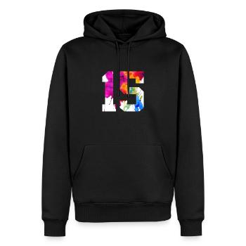 NUMMER 15 JAHRE ALT 15. GEBURTSTAG - Männer Premium Bio Hoodie - Schwarz - Vorne - Nico (187cm)