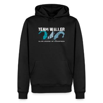 Wels angeln Waller fischen Team Waller - Männer Premium Bio Hoodie - Schwarz - Vorne - Nico (187cm)