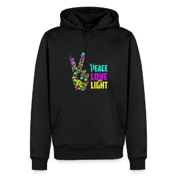 Peace Love Light Handzeichen Friedenssymbol Neon - Männer Premium Bio Hoodie - Schwarz - Vorne - Nico (187cm)