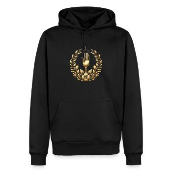 Gourmet Fork Logo - Men’s Premium Organic Hoodie - black - Front - Nico (187cm)